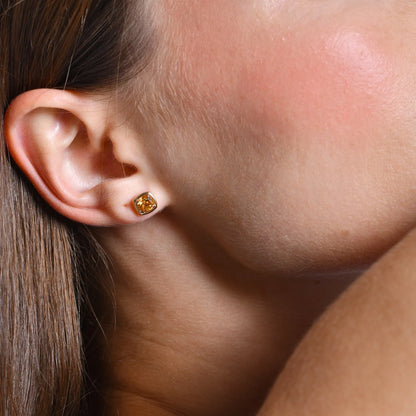 14K Solid Gold Round Citrine Cushion Shaped Stud Earrings 0.90ctw