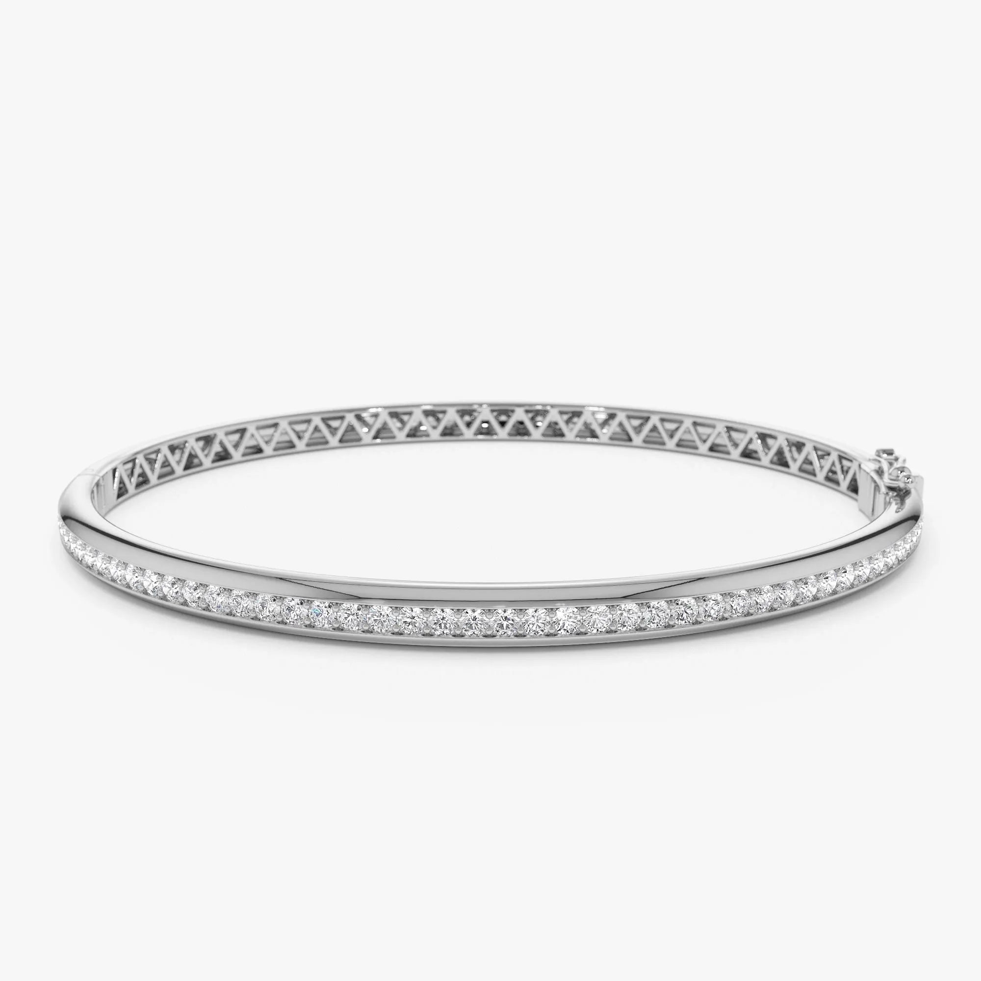 14K Solid Gold 1.00 CTW Round Diamond Dome Bangle