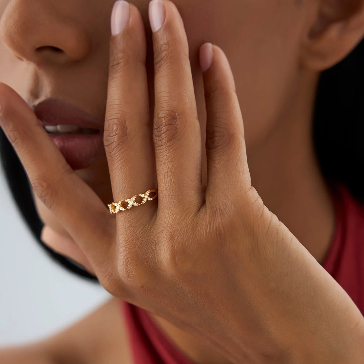 14K Solid Gold Round Diamond 0.22 Carat Pave Setting X Ring