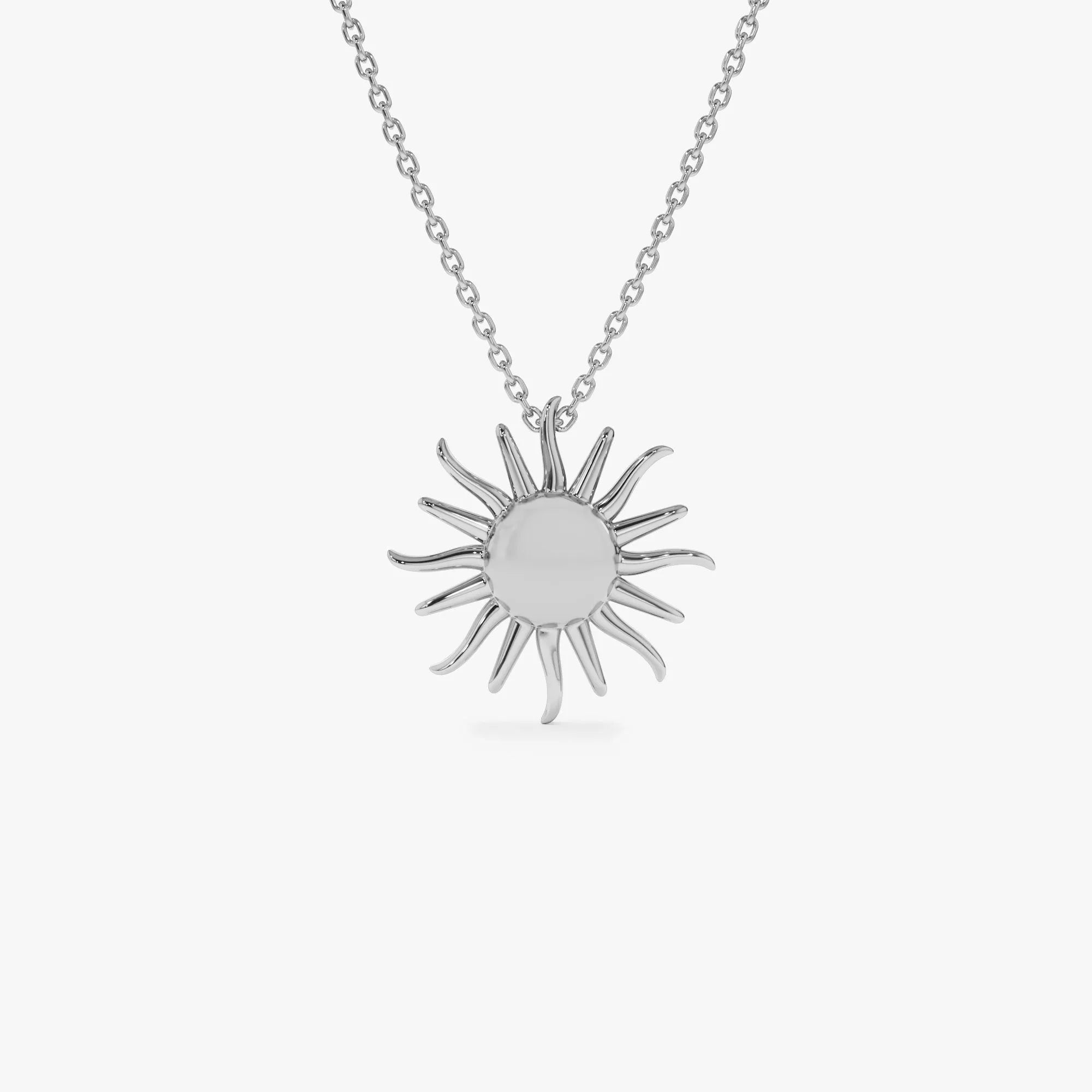14k Solid Gold Glowing Sun Celestial Charm Pendant Necklace