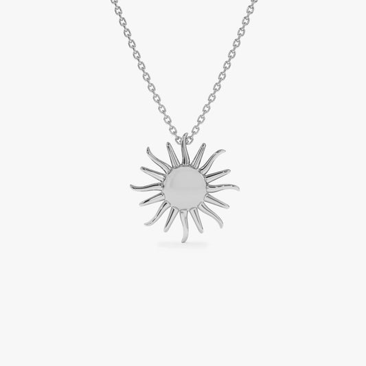 14k Solid Gold Glowing Sun Celestial Charm Pendant Necklace