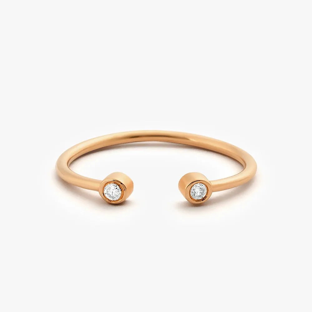 14K Gold Round Diamond 0.06 CTW Double Bezel Set Open Band Ring