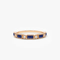 14k Gold Sapphire and Diamond Baguette and Round Cut Bezel Setting Ring 0.52 ctw