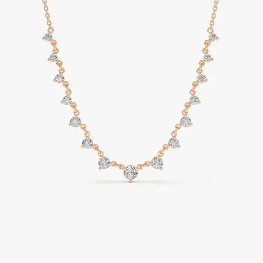 14K Solid Gold Round Diamond Graduating Necklace Prong Setting 0.85ctw
