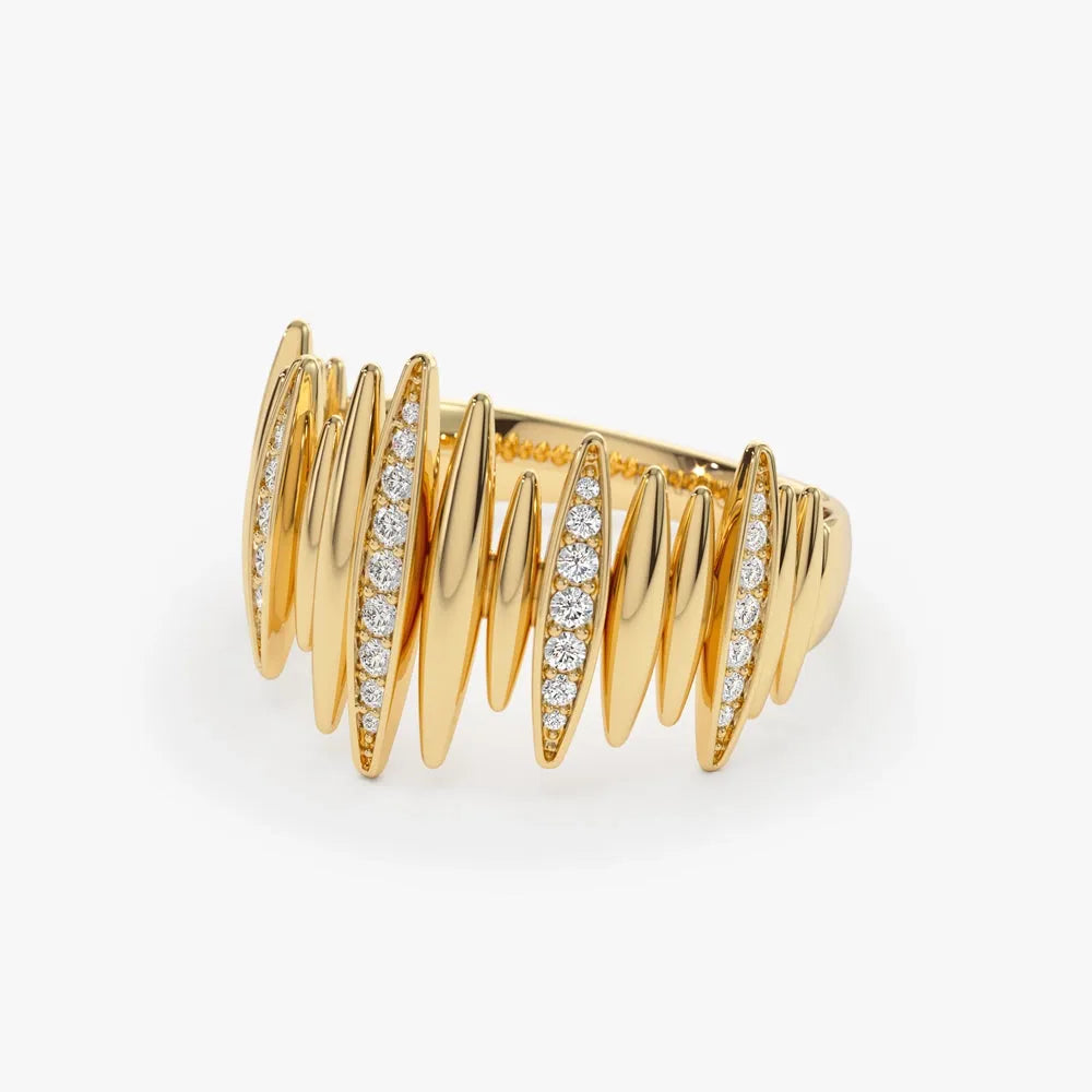 14K Solid Gold Round Diamond 0.28 Carat Spike Ring