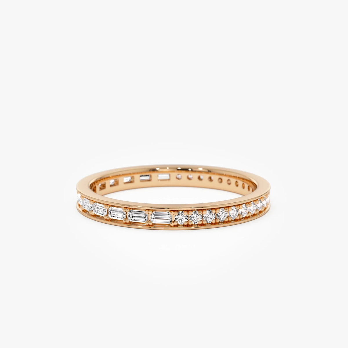 14k Gold Diamond Round and Baguette 0.45ctw Micro Pave Eternity Band