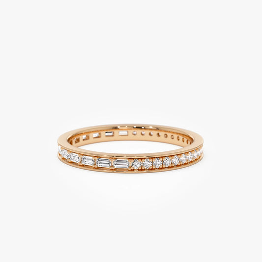 14k Gold Diamond Round and Baguette 0.45ctw Micro Pave Eternity Band