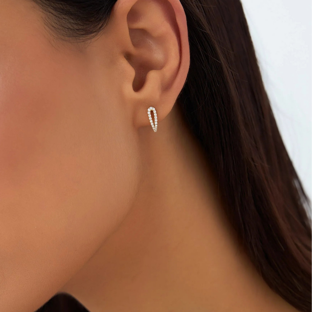 14k Gold Diamond Round Cut Double Mini Hoop Earrings 0.18 ctw