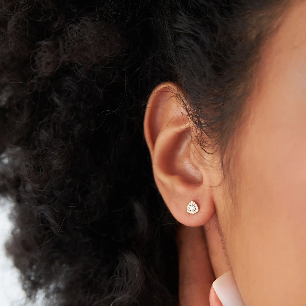 14k Gold Diamond Round Cut Triangle Halo Setting Stud Earrings 0.20 ctw