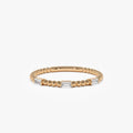 14K Solid Gold Baguette Diamond Beaded Minimalist Ring 0.12 CTW