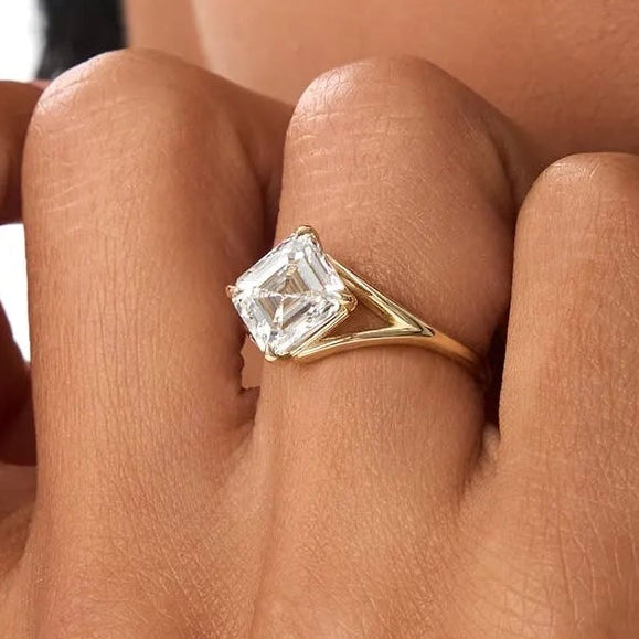 3.00 Ctw Asscher Cut Lab Grown Diamond Engagement Ring in 14K Gold