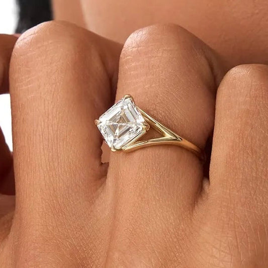 3.00 Ctw Asscher Cut Lab Grown Diamond Engagement Ring in 14K Gold