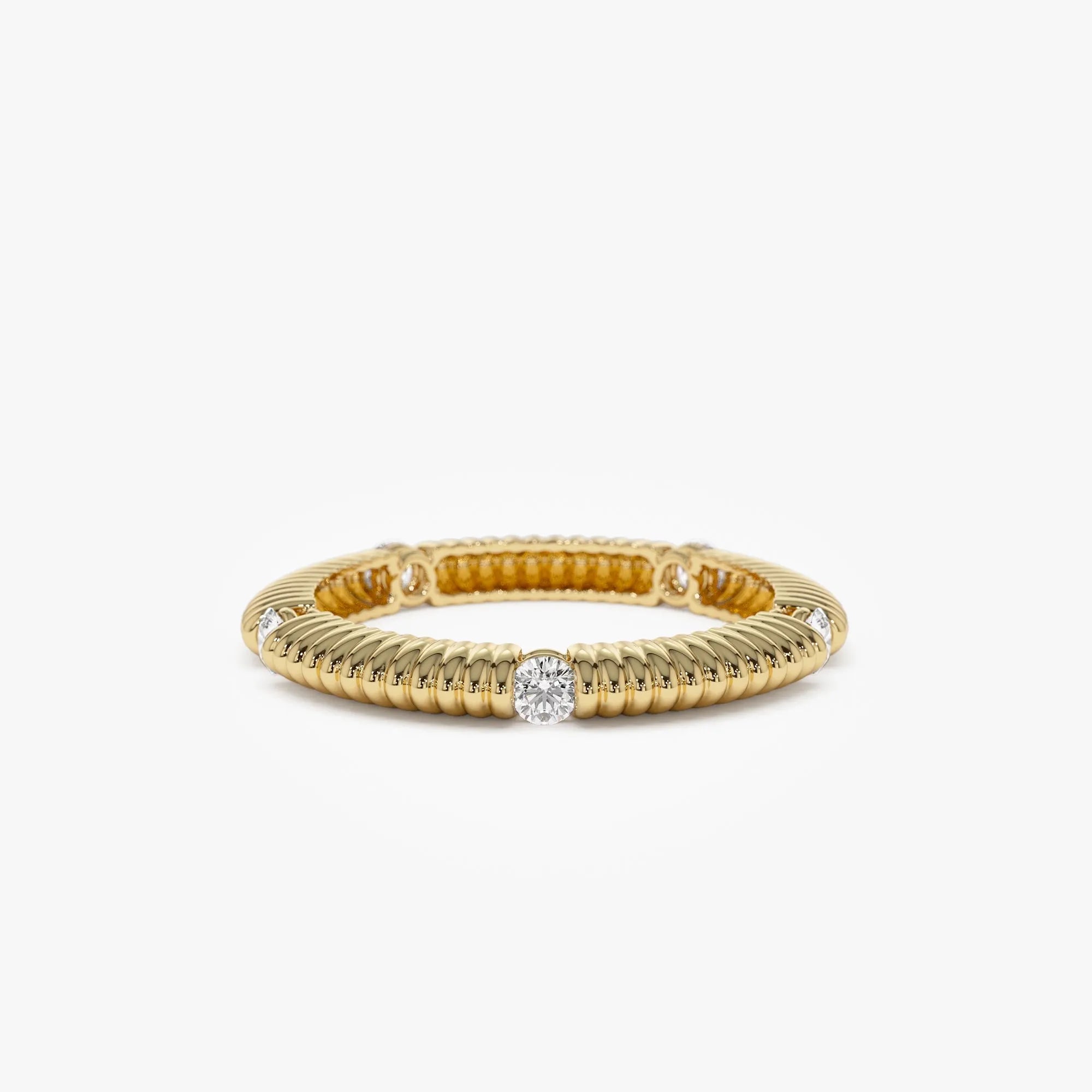 14k Solid Gold Round Diamond 0.30ctw Ribbed Wedding Ring