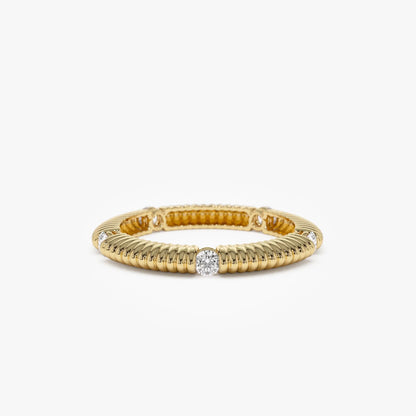 14k Solid Gold Round Diamond 0.30ctw Ribbed Wedding Ring