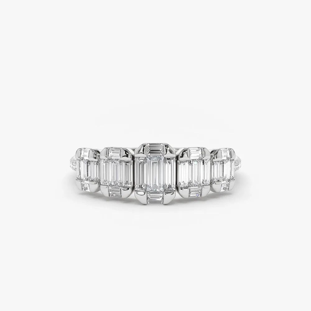 14K Gold 0.71 Carat Graduating Baguette and Round Diamond Ring