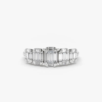 14K Gold 0.71 Carat Graduating Baguette and Round Diamond Ring