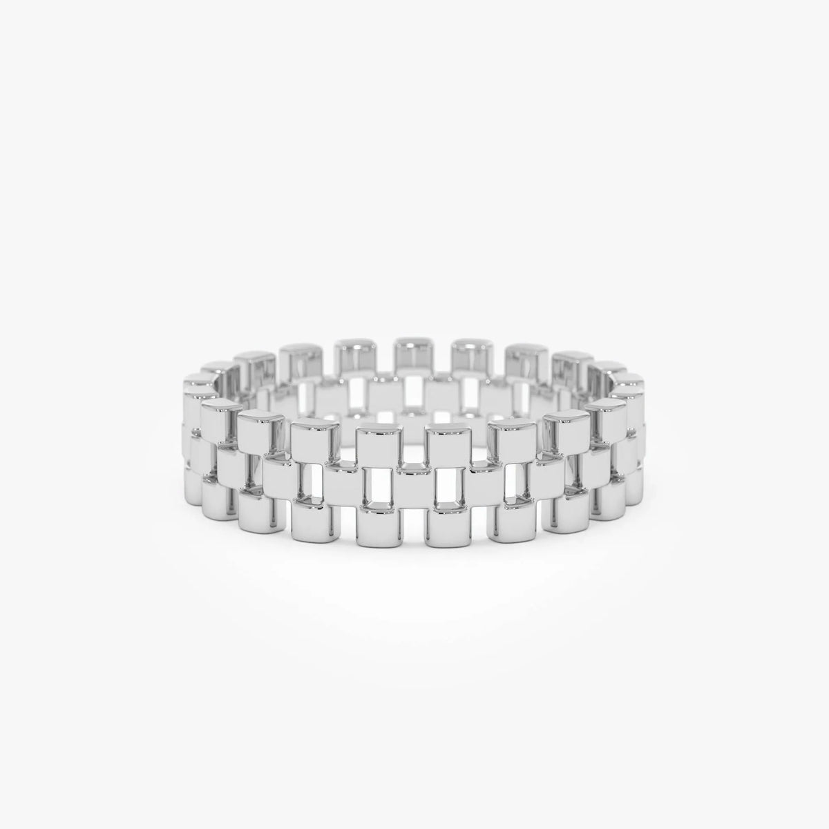 14k Gold 3 Row Link Ring Wide Statement Band