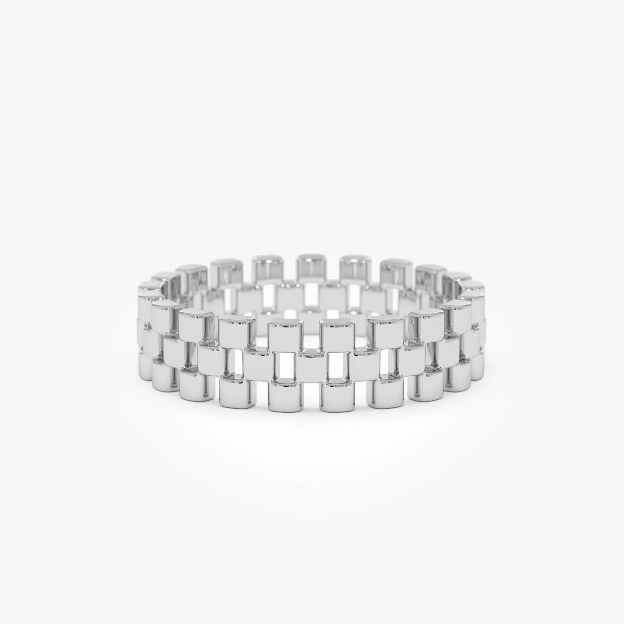 14k Gold 3 Row Link Ring Wide Statement Band