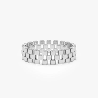 14k Gold 3 Row Link Ring Wide Statement Band