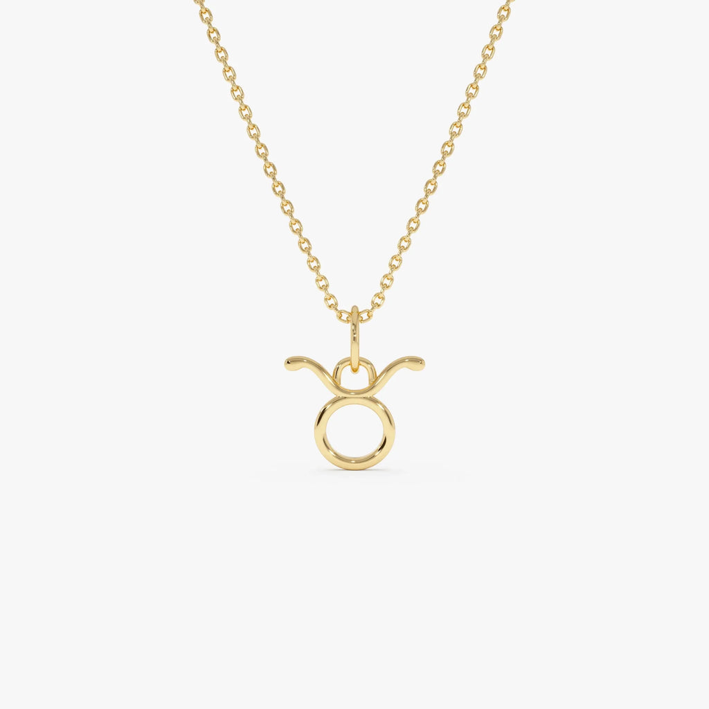 14k Solid Gold Taurus Zodiac Charm Pendant Necklace