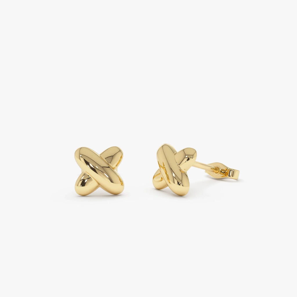 14k Solid Gold X Shape Stud Earrings Geometric Minimalist Design