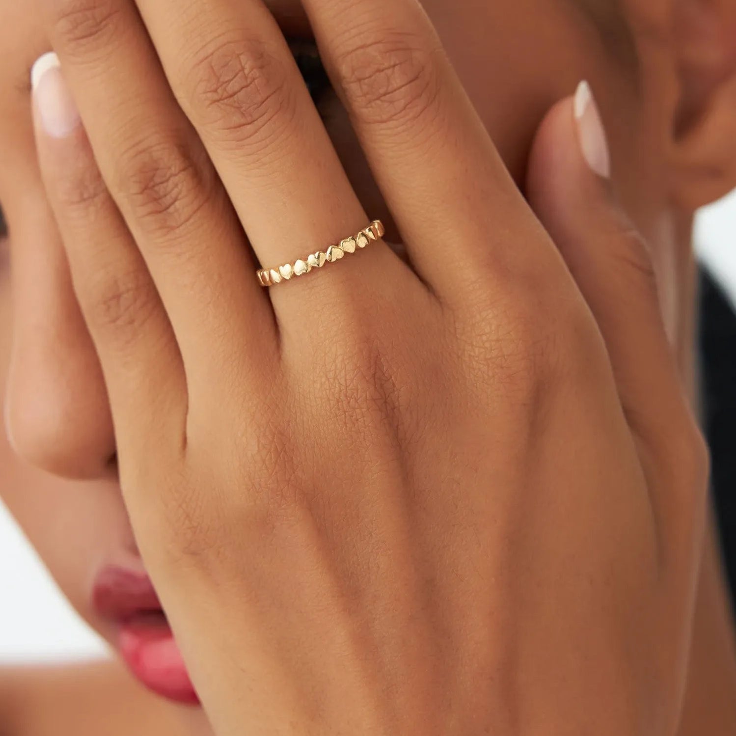14k Solid Gold Heart Stackable Band Ring