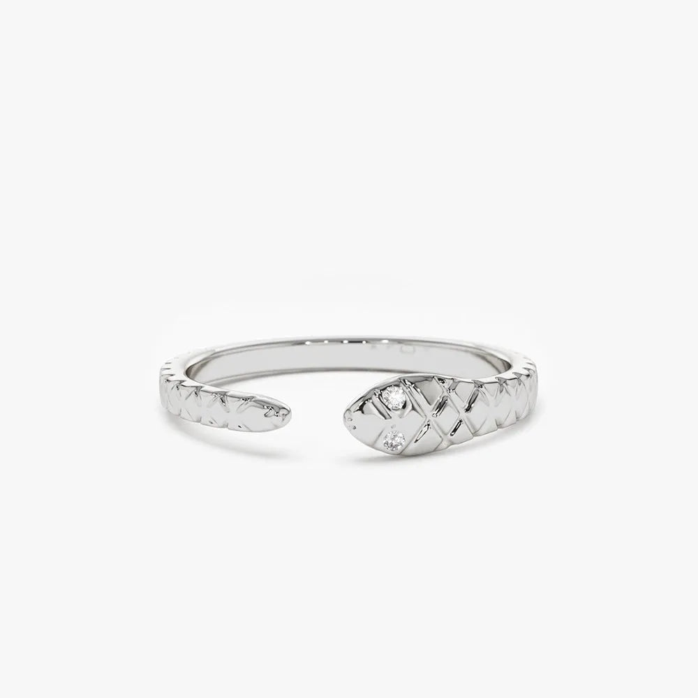 14k Gold Round Diamond Snake Ring 0.02 ctw Burnish Setting