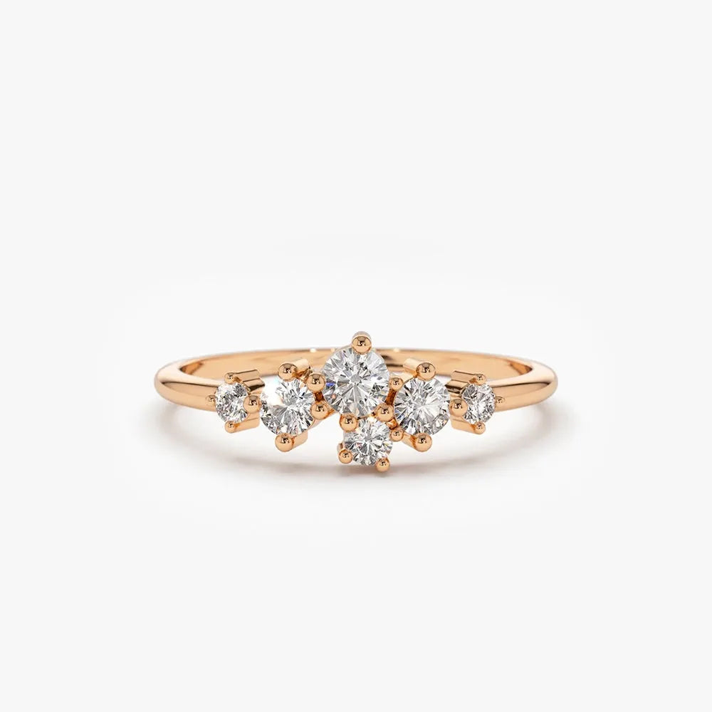 14K Gold Round Diamond 0.45 Ctw Large Cluster Ring