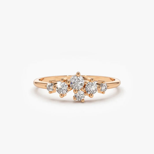 14K Gold Round Diamond 0.45 Ctw Large Cluster Ring