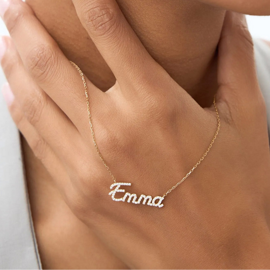 14K Solid Gold Round Diamond Personalized Name Necklace 0.15 CTW Per Letter