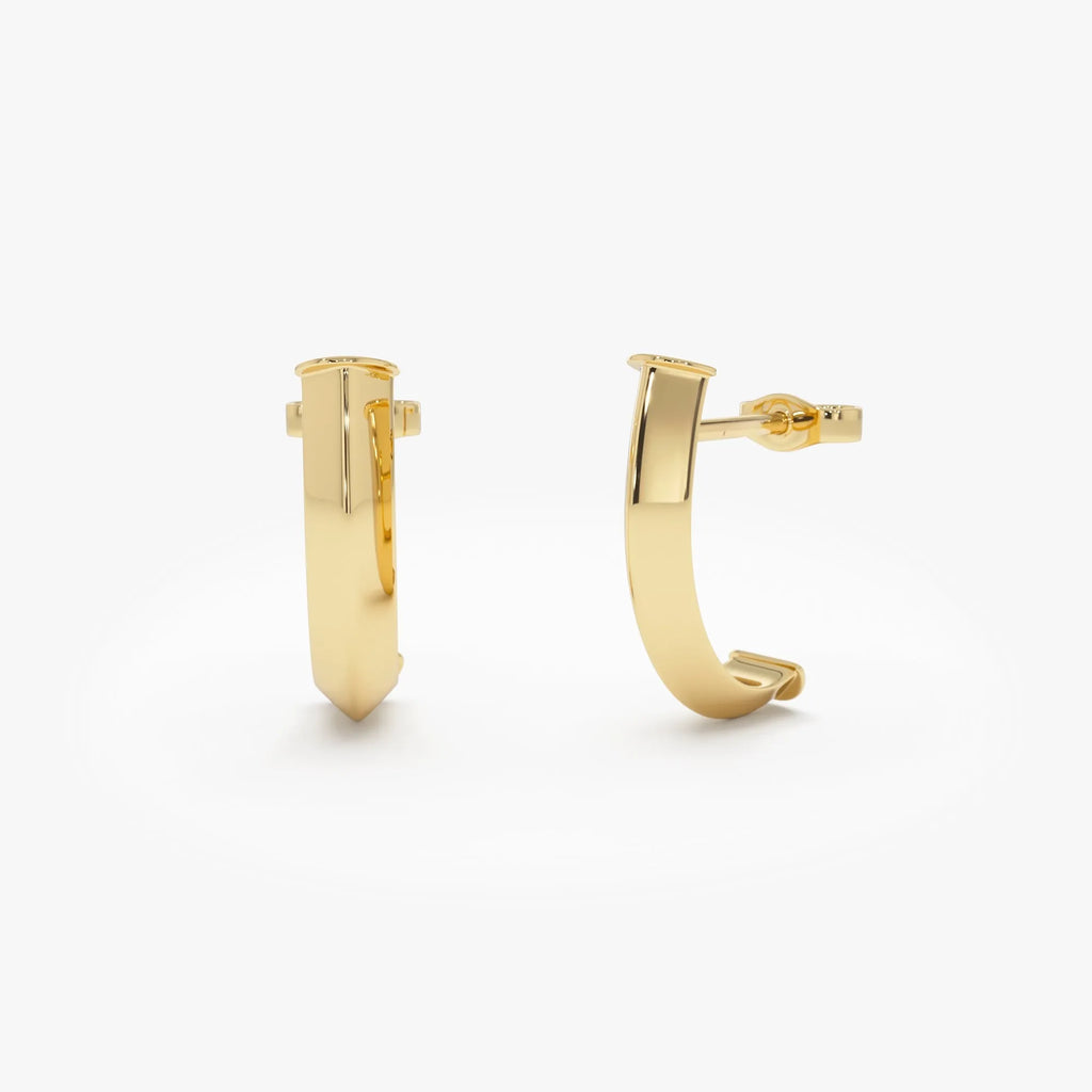 14k Yellow Gold Knife Edge Open Hoop Earrings 17mm Length 6mm Width