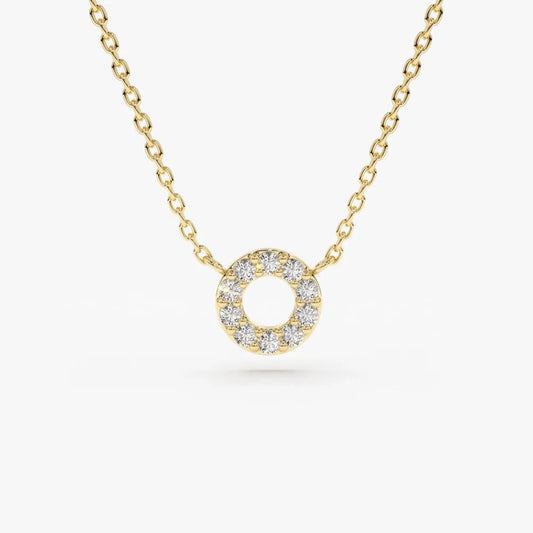 14K Solid Gold Round Diamond Mini Circle Pendant Necklace Prong Setting 0.10ctw