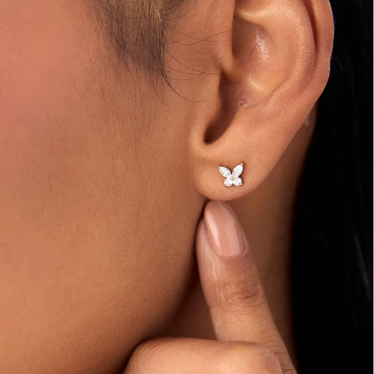 14k Gold Diamond Marquise and Round Cut Butterfly Stud Earrings 0.38 ctw