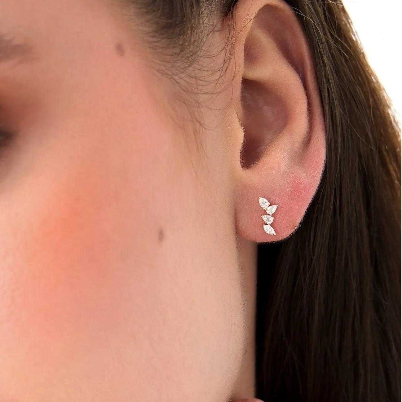14k Gold Diamond Marquise and Pear Cut Vine Stud Earrings 0.40 ctw