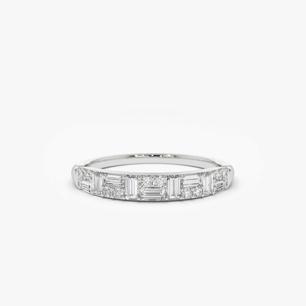 14K Gold 0.40 Carat Baguette and Round Diamond Stacking Ring