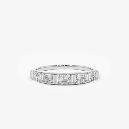 14K Gold 0.40 Carat Baguette and Round Diamond Stacking Ring