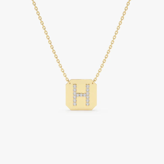 14K Solid Gold Round Diamond Initial Letter Pendant Necklace Prong Setting 0.10ctw