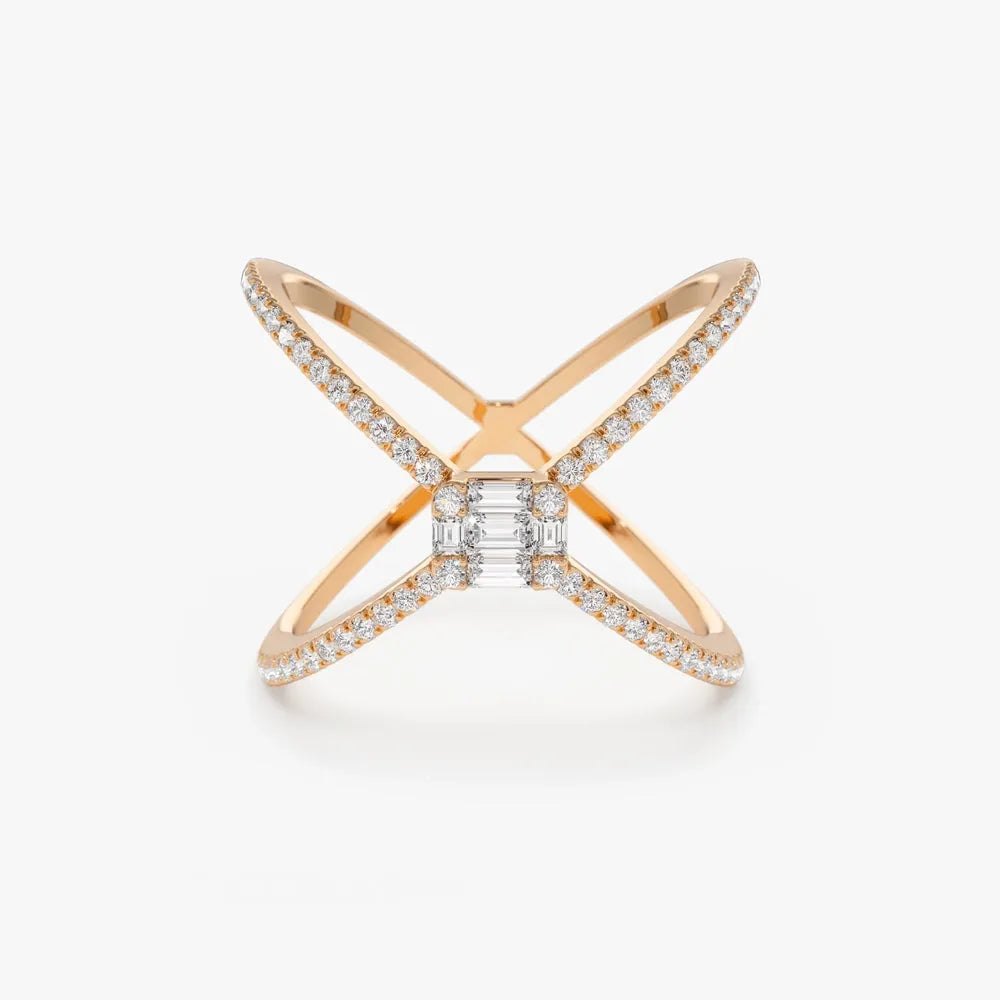 14k Gold 0.34 ctw Baguette and Round Diamond Illusion Setting Statement Ring