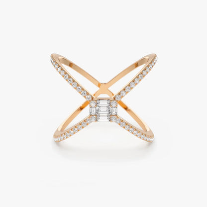 14k Gold 0.34 ctw Baguette and Round Diamond Illusion Setting Statement Ring
