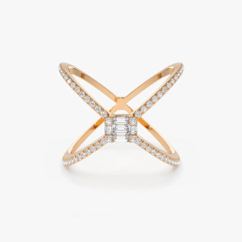 14k Gold 0.34 ctw Baguette and Round Diamond Illusion Setting Statement Ring