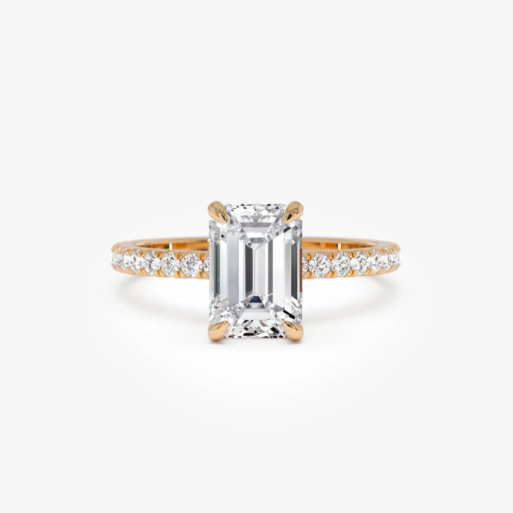 14k Gold 2.45 Ctw Emerald Cut Lab Grown Diamond Pavé Hidden Halo Engagement Ring Aurelia