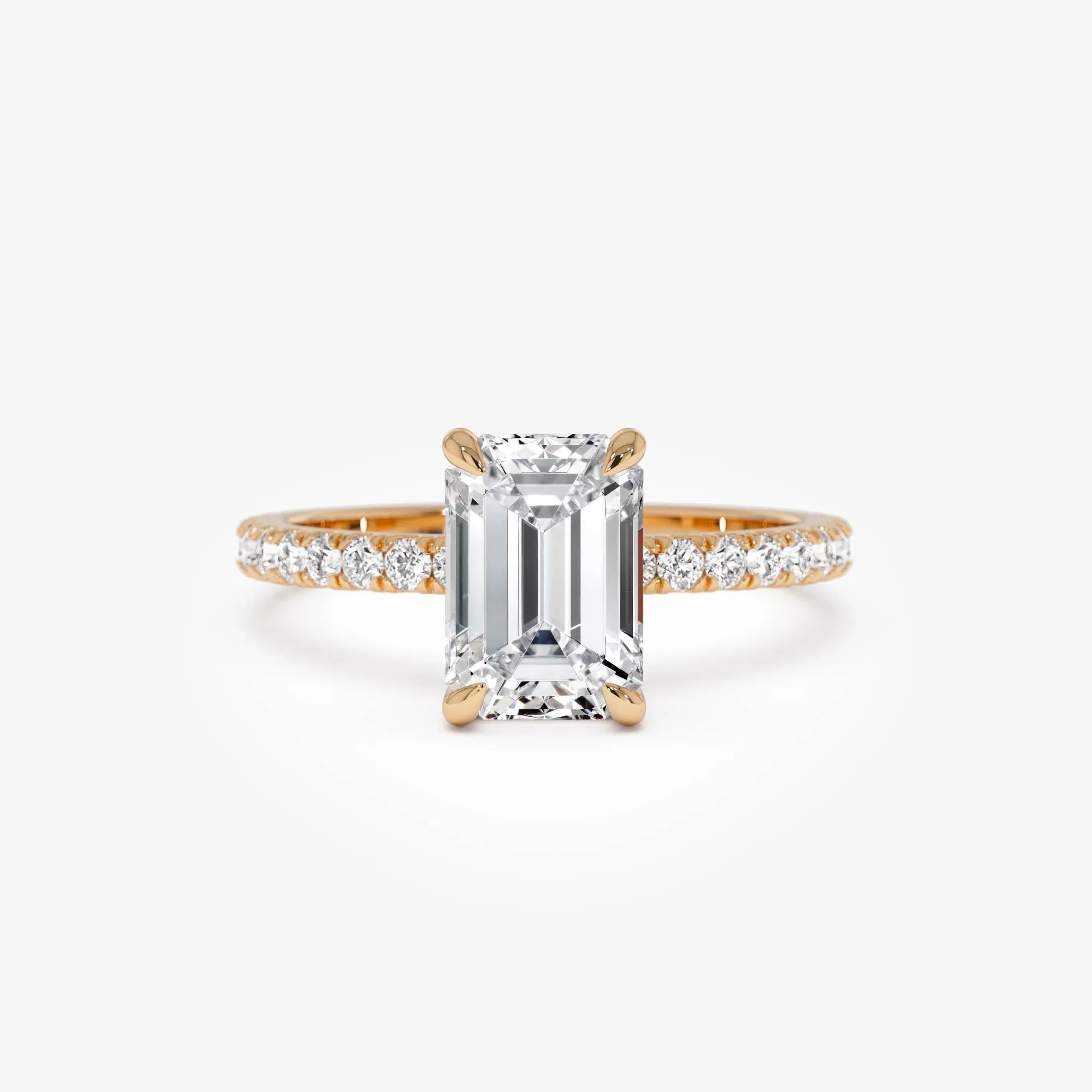 14k Gold 2.45 Ctw Emerald Cut Lab Grown Diamond Pavé Hidden Halo Engagement Ring Aurelia
