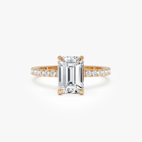 14k Gold 2.45 Ctw Emerald Cut Lab Grown Diamond Pavé Hidden Halo Engagement Ring Aurelia