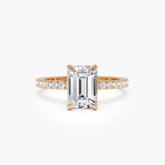 14k Gold 2.45 Ctw Emerald Cut Lab Grown Diamond Pavé Hidden Halo Engagement Ring Aurelia