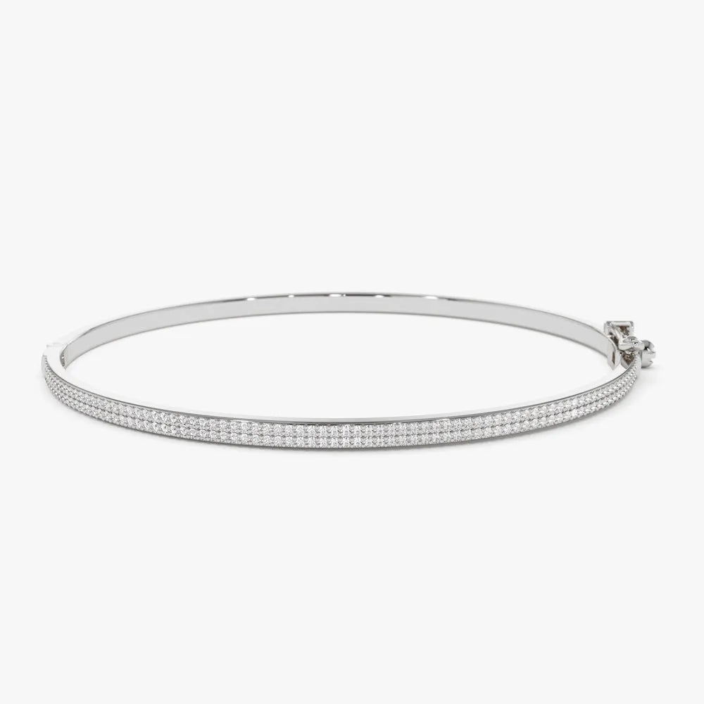 14K Solid Gold 0.70 CTW Round Diamond Two Row Pave Bangle