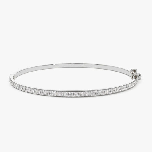 14K Solid Gold 0.70 CTW Round Diamond Two Row Pave Bangle
