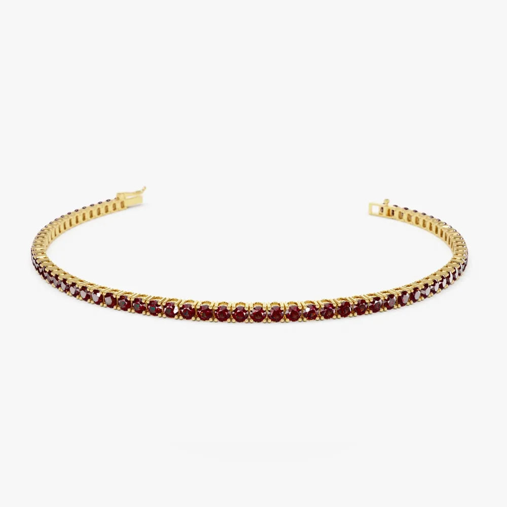 14k Gold Round Red Garnet 4 Prong Tennis Bracelet