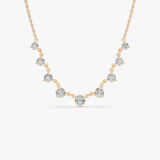 14K Solid Gold Round Diamond Graduating Necklace Prong Setting 1.05ctw