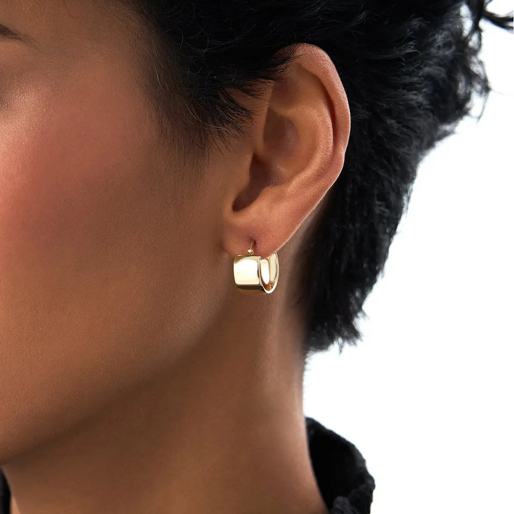 14k Yellow Gold Wide Hoop Earrings 8mm Width 15mm Outer Diameter
