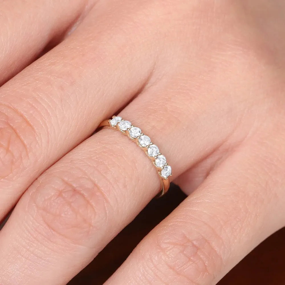 14k Gold 0.45 CTW Round Diamond 7 Stone U-Shaped Wedding Band
